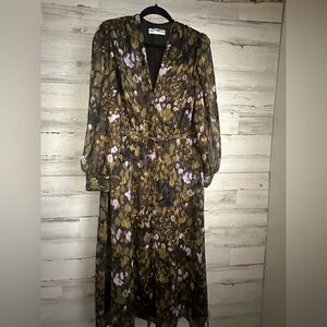 Zara Long Sleeve Floral Dress - Black and Brown